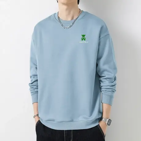 380g重磅纯棉卫衣男宽松潮流摇粒绒潮牌小熊印花圆领无帽长袖上衣商品大图