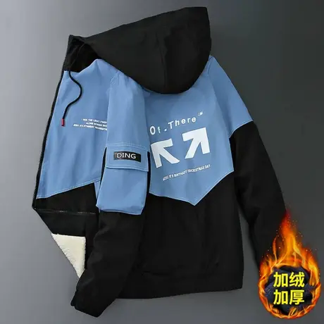 青少年秋冬季加绒外套男孩高中初中学生夹克潮流帅气保暖大童秋装商品大图