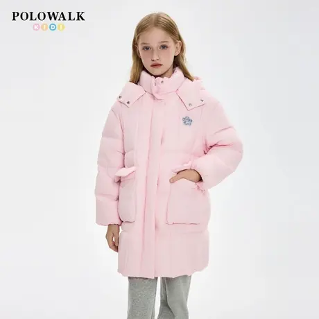 【白鸭绒】POLOWALK童装女童羽绒服2025年冬季中长款加厚连帽上衣图片