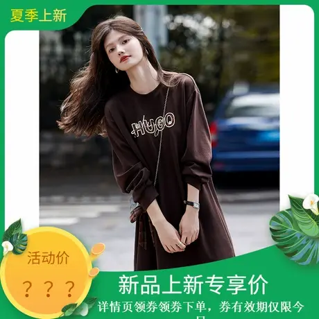 2025年秋季新款女休闲简约通勤小个子字母印花卫衣连衣裙女装图片