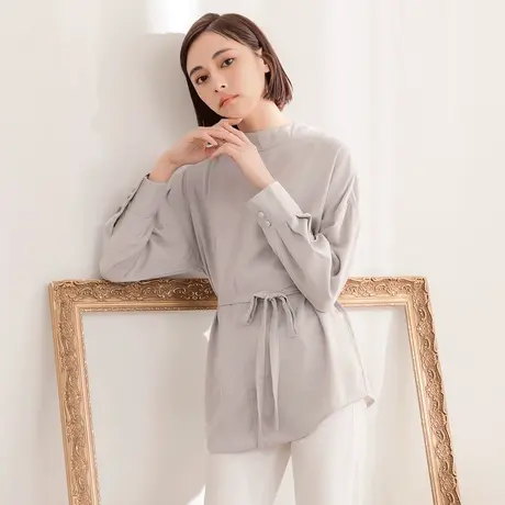 桔熊春秋季新中式上衣女装立领落肩收腰修身微胖小衫大码AB17685图片