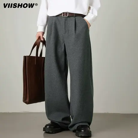 VIISHOW重磅质感毛呢西裤男秋季新款直筒宽松休闲裤肌理感长裤子商品大图