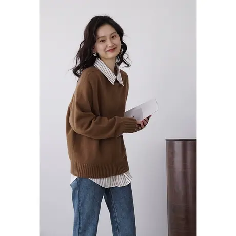 嘉茱莉2023秋季新款1OO羊毛针织衫女早秋薄款毛衣套头针织上衣图片