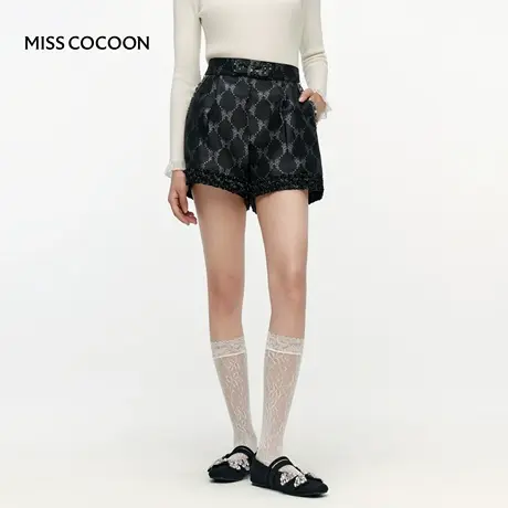 MISSCOCOON可可尼蓝精灵联名短裤女2025冬新款黑色高腰裤子休闲裤商品大图
