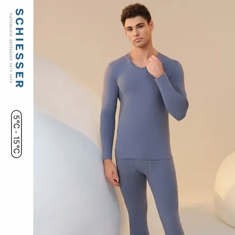 【棉氨绒7A抑菌】SCHIESSER舒雅新品男士亲肤抗菌V领保暖内衣套装商品大图