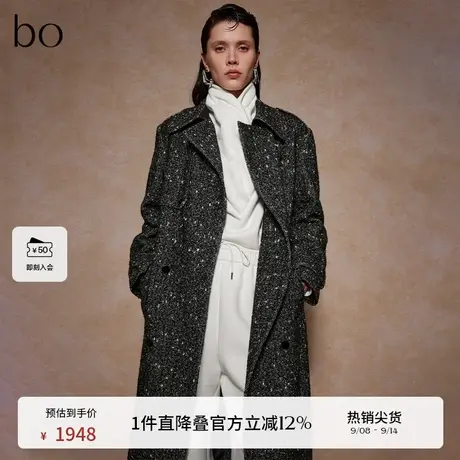 播商场同款黑标系列西装领大衣女24冬新中长款毛呢外套BDR4AD2706商品大图
