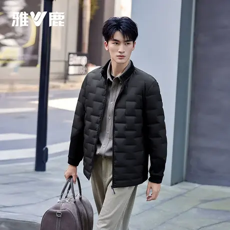 雅鹿羽绒服轻薄款男2025年秋冬上新立领拼接纯色经典保暖鸭绒外套商品大图