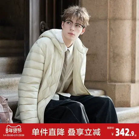唐狮2026秋冬季轻薄款羽绒服男连帽菱格短款保暖鸭绒羽绒外套潮流商品大图