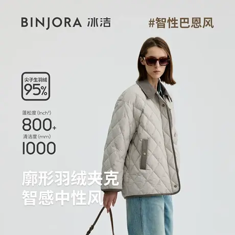 【热销】BINJORA95绒羽绒服女款保暖复古宽松通勤拼接格纹羽绒服图片