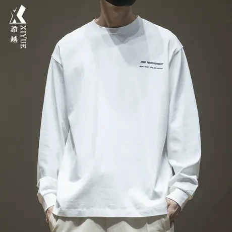 260g精梳棉长袖T恤男士秋季新款字母印花套头打底衫圆领上衣男装图片