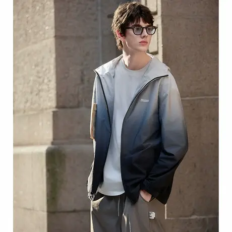 唐狮秋季新款男连帽渐变拼色休闲宽松夹克衫韩版运动风外套潮TMTA图片