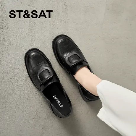 星期六2026春季新款女单鞋圆头百搭软底厚底小皮鞋粗跟女士乐福鞋商品大图