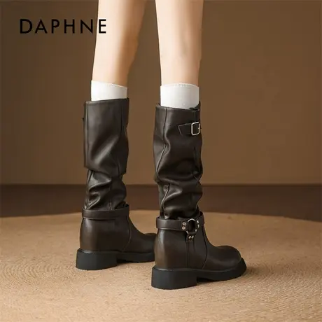 达芙妮棕色长筒靴子女款2026新款冬不过膝厚底西部长靴骑士瘦瘦靴商品大图