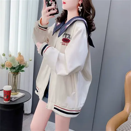 学院风海军领棒球服外套女春秋2023新款宽松设计感炸街小个子上衣商品大图