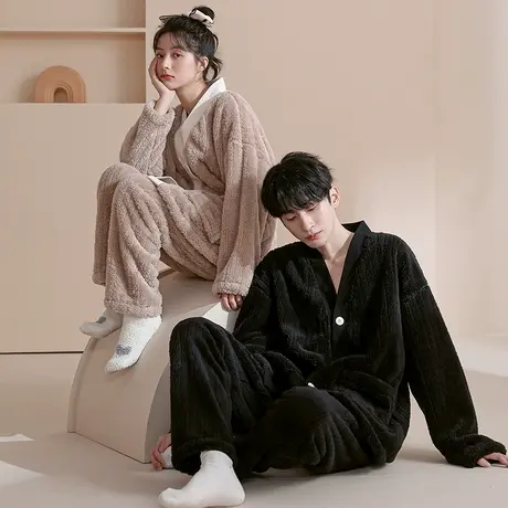 情侣睡衣秋冬季珊瑚绒加绒加厚女法兰绒2023新款男冬款家居服套装图片