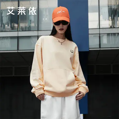 艾莱依卫衣女2022春秋圆领薄款休闲宽松运动洋气小个子长袖打底衫商品大图