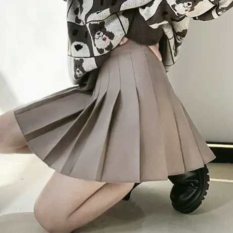 卡其色百褶裙女秋冬复古短裙2022新款高腰显瘦a字小个子半身裙子图片