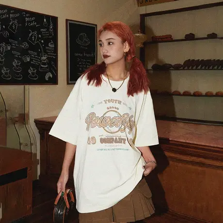 YEP潮牌复古印花短袖t恤女2023新款夏季纯棉美式宽松情侣半袖上衣商品大图