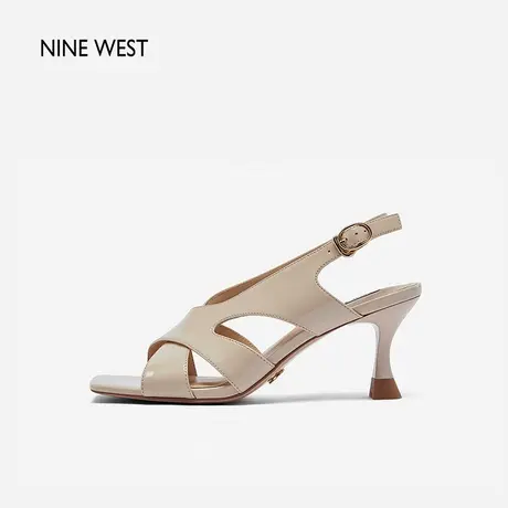 Nine West/玖熙高跟凉鞋女夏季新款漆皮镂空交叉绊带复古时装凉鞋图片