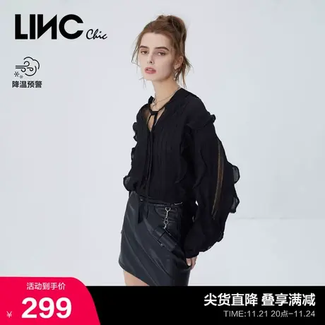 LINCCHIC金羽杰衬衫复古宫廷感荷叶边长袖衬衫女上衣S221SH212商品大图