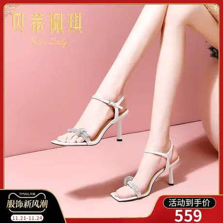 一字带凉鞋女2024年新款露趾一字式扣带细跟高跟鞋女春季时尚百搭商品大图