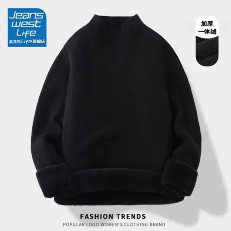 真维斯LIFE黑色毛衣针织衫女新款短款保暖加绒加厚长袖上衣打底衫图片