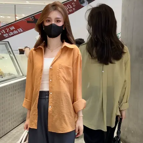 防晒衬衫女夏季薄款设计感小众宽松百搭长袖外搭衬衣开衫外套上衣图片