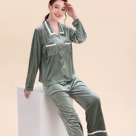 金丝绒睡衣女秋冬丝绒保暖套装长袖长裤珊瑚绒家居服女天鹅绒睡衣图片
