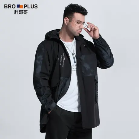 胖哥哥春季迷彩外套男大码加厚宽松休闲中长款连帽男士风衣男装潮商品大图
