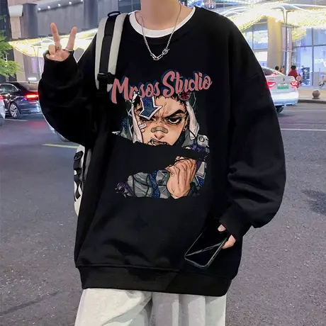 圆领卫衣男春秋季2024新款美式高街宽松套头打底衫内搭潮牌上衣服商品大图