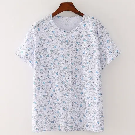 中老年人短袖纯棉开衫女夏季宽松大码汗衫上衣妈妈家居服睡衣单件商品大图