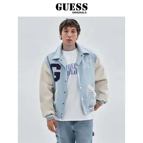 GUESSOriginals款情侣款美式翻领夹克羊毛棒球服-商品大图