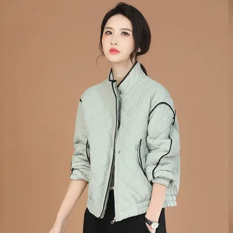 韩潮袭人立领菱格纹休闲棉衣外套女2023冬装新款宽松显瘦拼接棉服图片