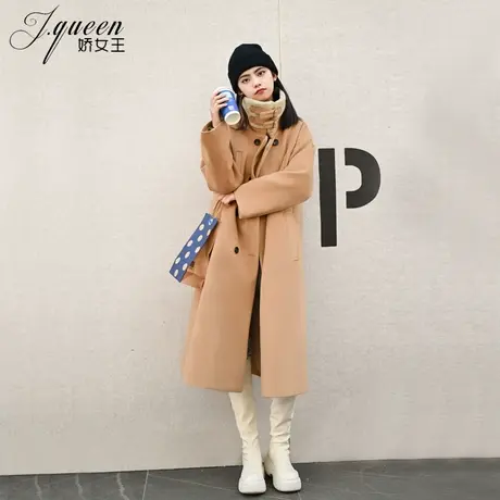 毛呢外套女中长款加厚冬季新款高领毛领气质韩版宽松洋气呢子大衣商品大图