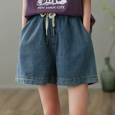 dza 高腰显瘦短款牛仔裤女2023夏季纯棉直筒裤休闲宽松阔腿裤短裤商品大图