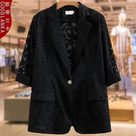 夏装大码薄款西服外套200斤洋气时尚中年胖妈妈一粒扣黑色小西装商品大图