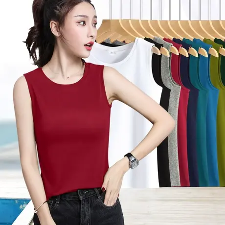 红色无袖背心女夏季新款中老年妈妈宽肩带防走光遮副乳直筒款内搭图片