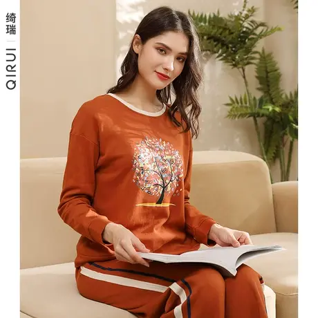 绮瑞女士家居服2022新款睡衣女春秋长袖针织棉套装韩版可外穿加大图片