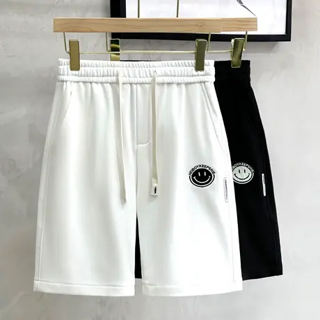 夏季新款潮牌男生休闲短裤简约笑脸刺绣卫裤男士五分运动裤沙滩裤商品大图