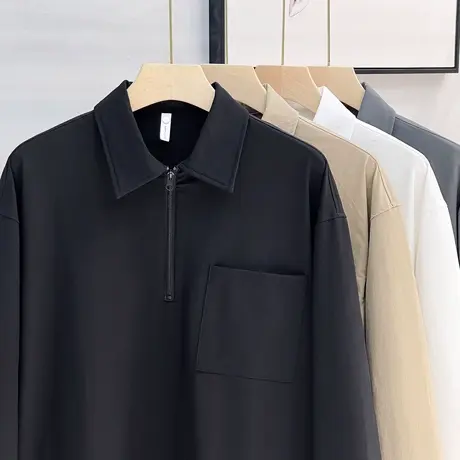 男士翻领夹克外套男春秋季2023新款宽松潮流polo衬衫领男装上衣服图片