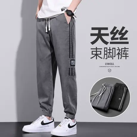 侧边条纹男生宽松束脚夏季薄款男士宽松痞帅休闲裤子工装2024新款商品大图