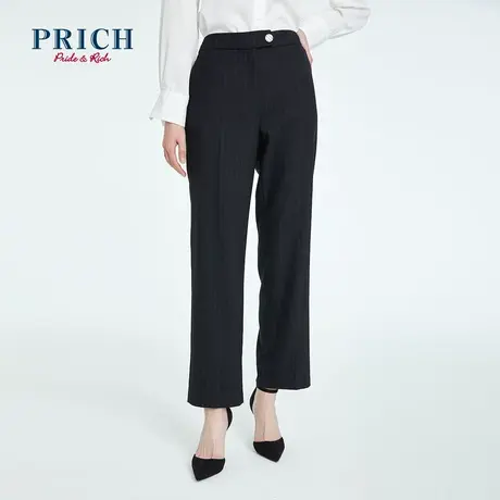 【直播专享】PRICH新款气质高腰直筒条纹西装裤图片