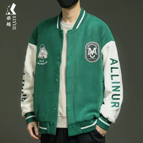 奥粒绒复古棒球服棉衣男秋冬季美式大码宽松男士外套潮牌痞帅夹克商品大图