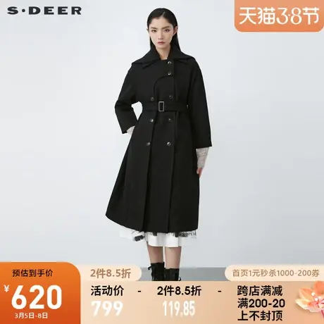 sdeer圣迪奥2021冬新品休闲翻领拼接收腰不规则毛呢大衣S21461826👐图片