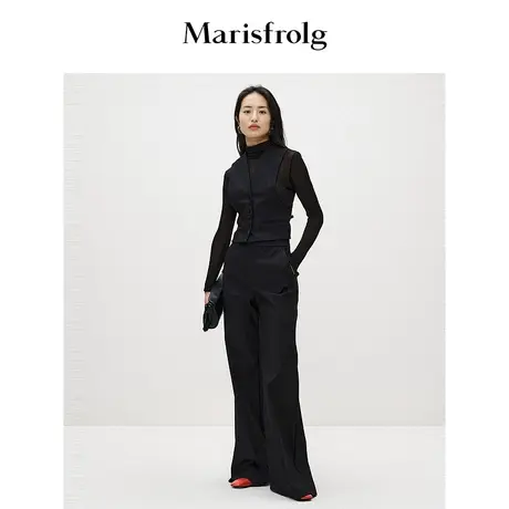 【商场同款】玛丝菲尔2024春新款黑色复古西装喇叭裤裤修身长裤女商品大图