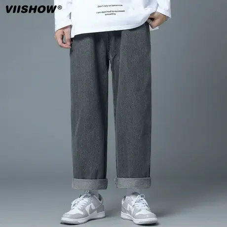 VIISHOW水洗做旧牛仔裤男美式直筒堆积感阔腿裤vibe渐变休闲裤子商品大图