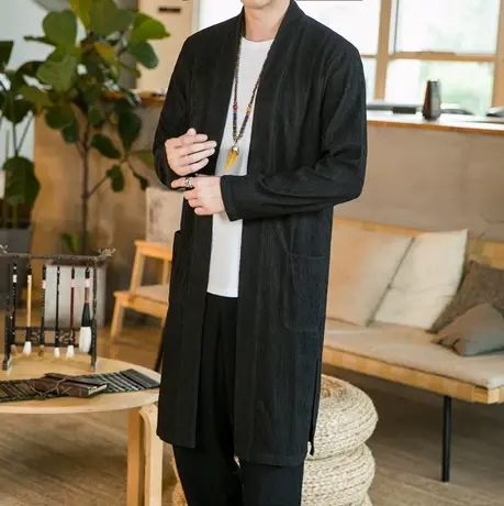 春秋薄款男复古长袍中国风青年汉服开衫居士茶服休闲禅服男装道袍商品大图