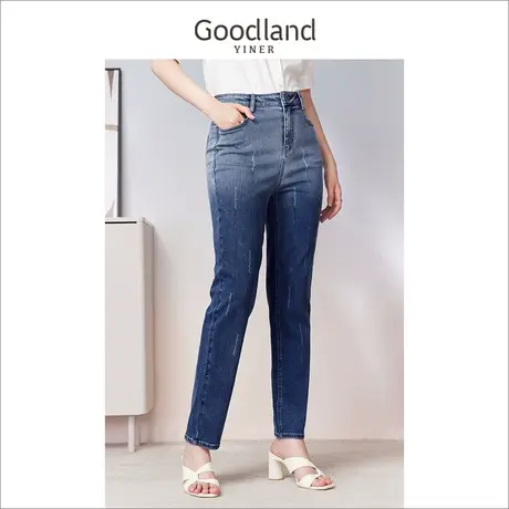 Goodland美地女装2023夏季时尚柔软质感肌理渐变复古牛仔裤商品大图