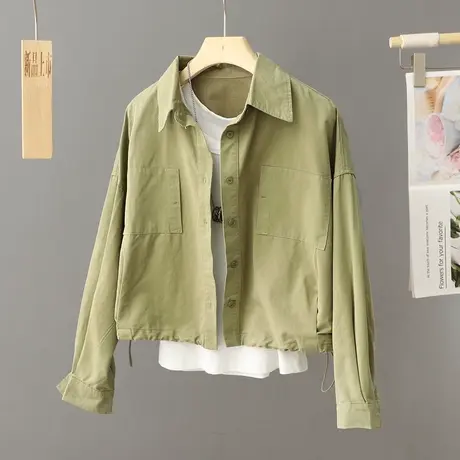 早春2024春装新款时尚短款休闲工装外套女小个子减龄显瘦衬衫上衣图片