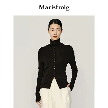 【水手领羊毛衫】玛丝菲尔春季新款黑色设计感毛针织衫开衫商品大图